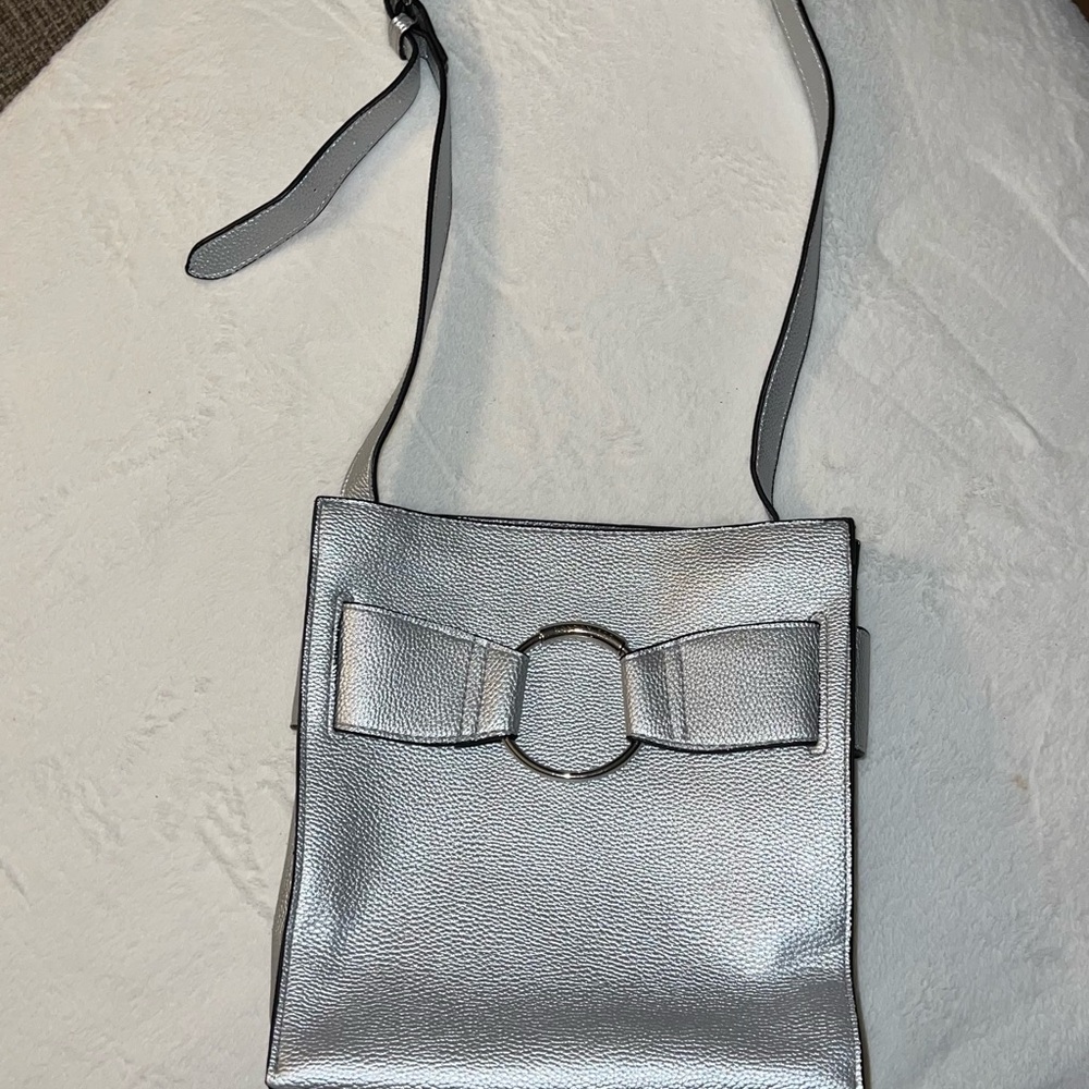 London Fog Silver Bow Accent Shoulder Bag